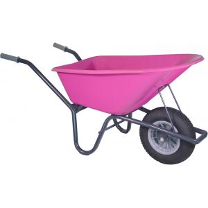 Kruiwagen gecoat 100 liter fuchsia met binnen- en buitenband